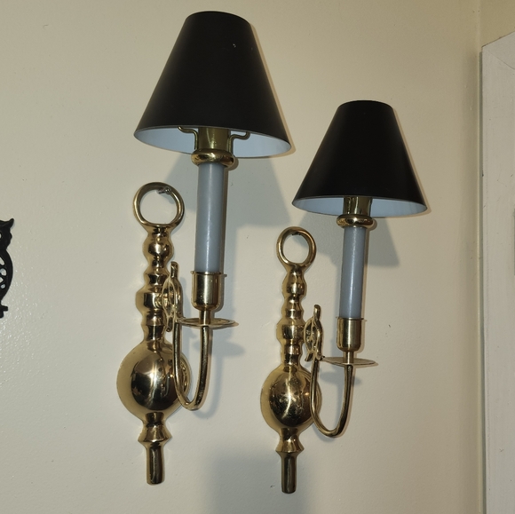 2 Candle Brass Wall sconce w/ Shade Regency Traditional Colonial